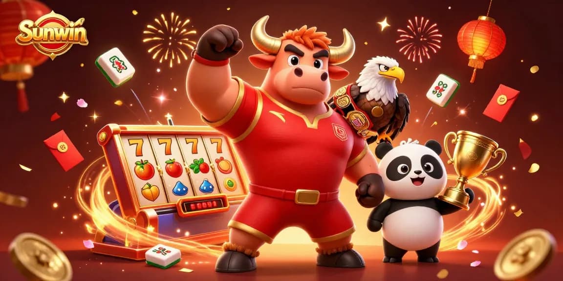Experience thrilling wins with Sunwin's engaging slots and lively gaming atmosphere from this colorful illustration.
