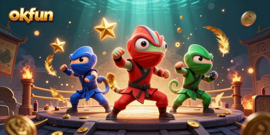 Experience casino excitement with okfun's ninja chameleon team amidst thrilling action.
