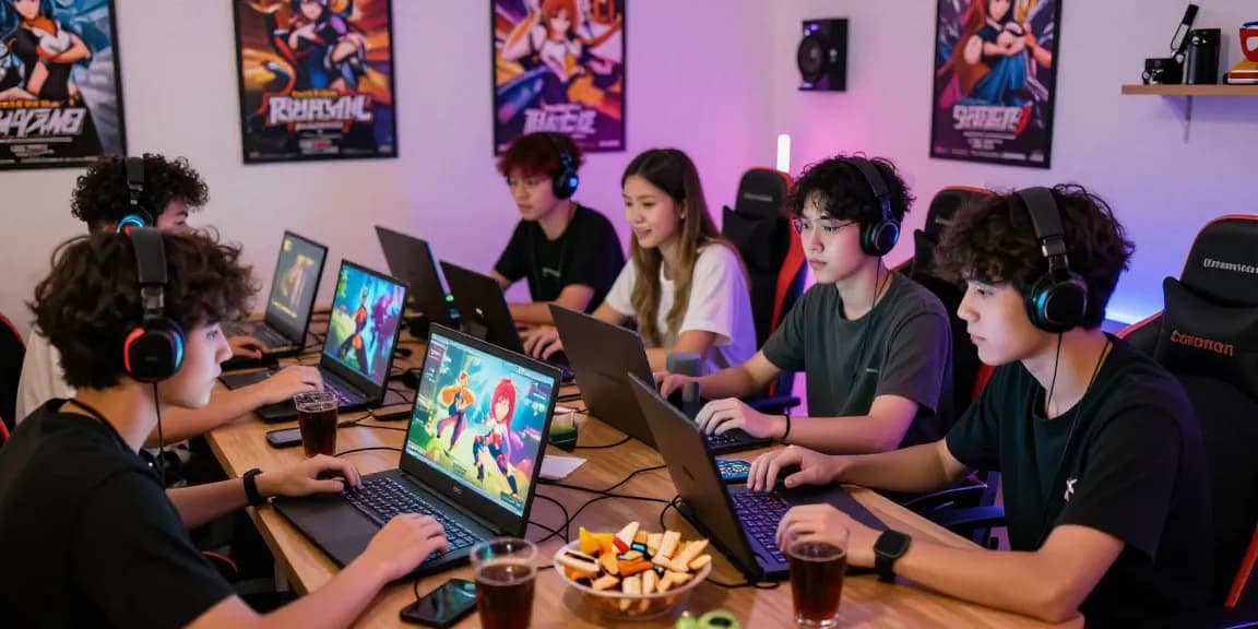 Group enjoying html hentai games in a vibrant gaming environment.