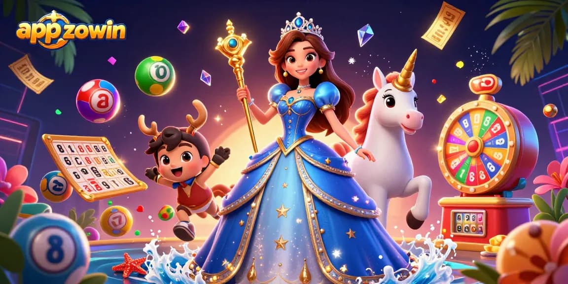 Experience the thrill of the app zowin with vibrant gaming elements and enchanting characters in this dynamic illustration.