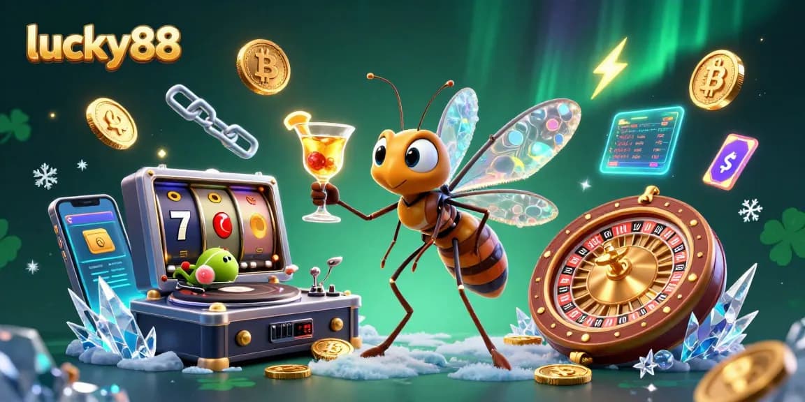 Spin the lucky88 reels with vibrant animated casino characters and crypto elements.
