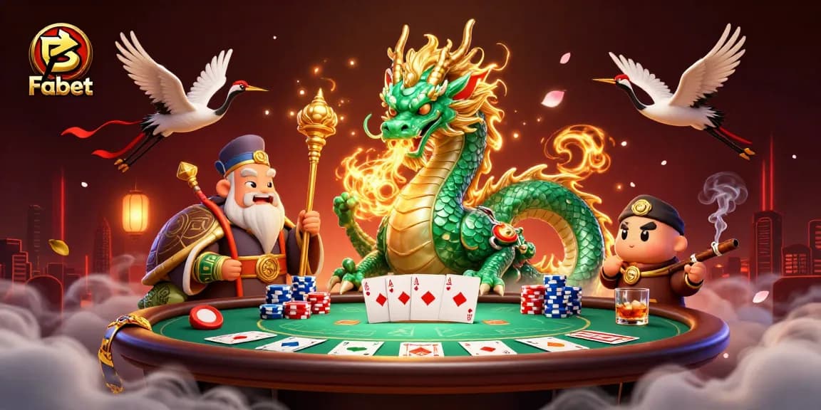 Bet on Fabet with a vibrant 3D scene featuring a jade dragon and poker elements.