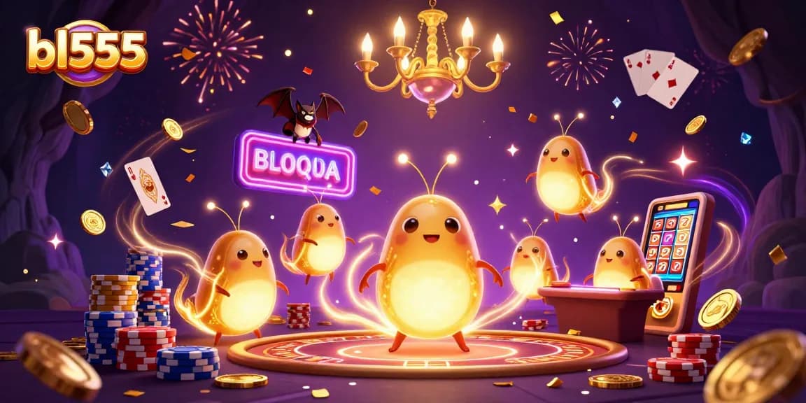 Experience the thrill of gambling at bl555 with glowing glowworms in a vibrant casino scene.