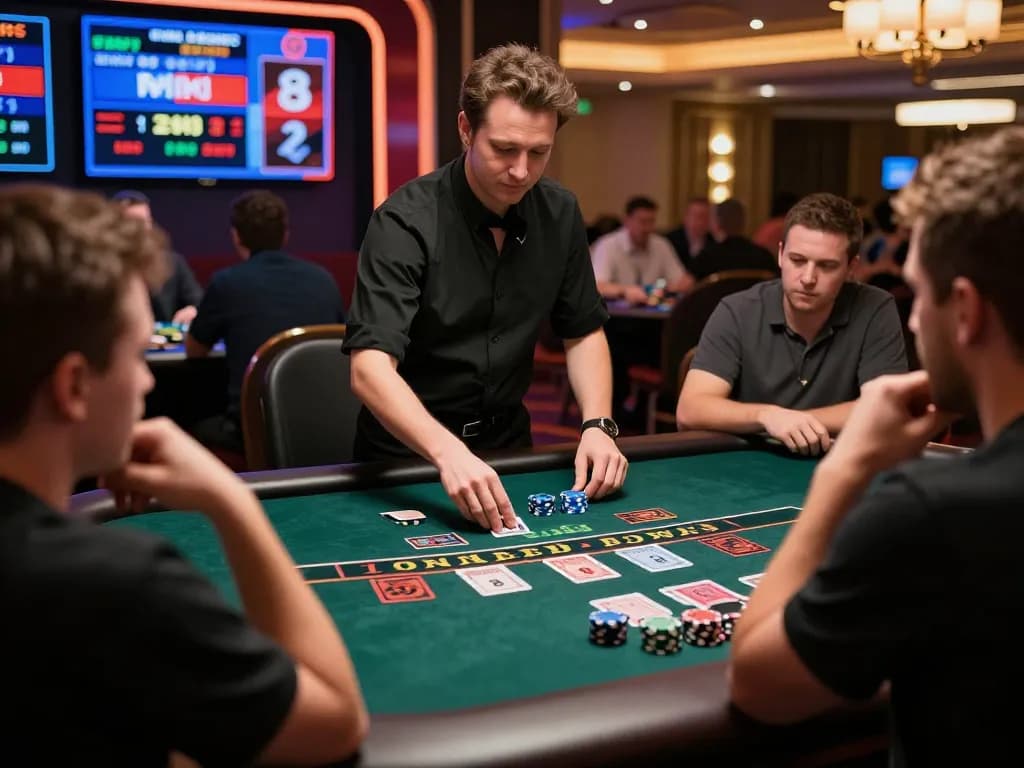 Engage with exciting blackjack gameplay at CM88 with live dealer in an upscale casino setting.
