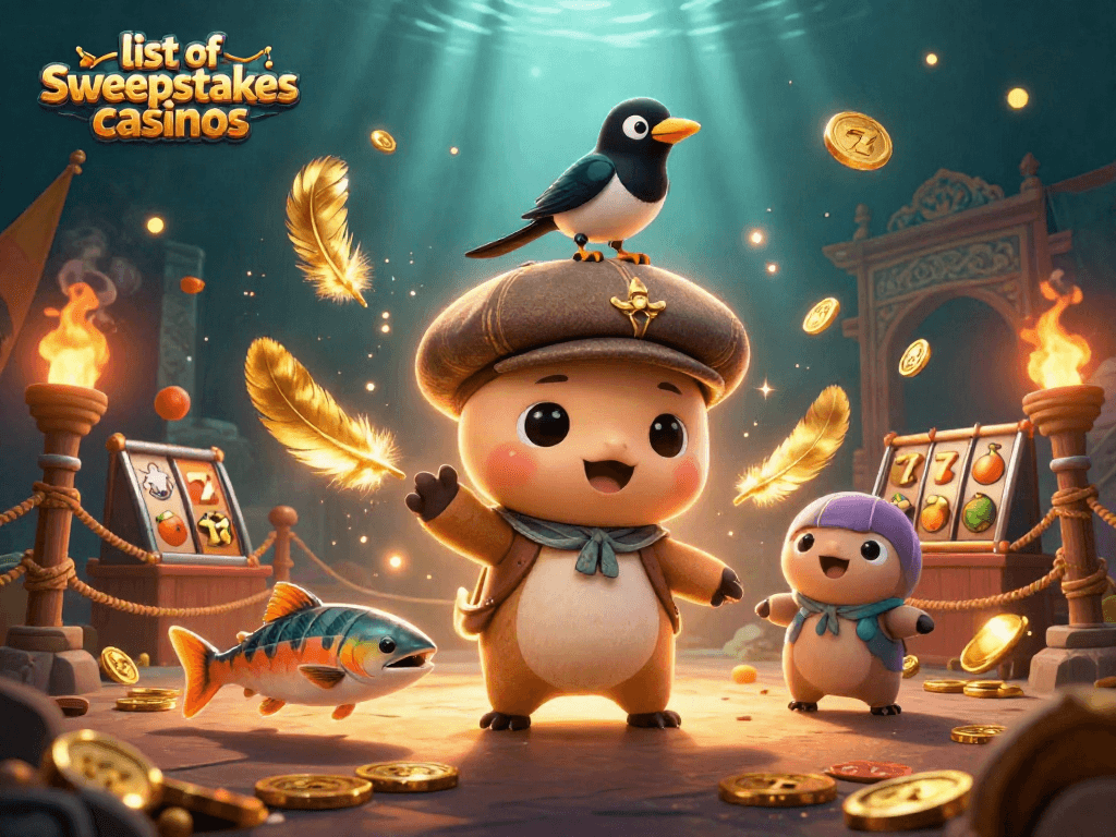 Engage with the list of sweepstakes casinos in a magical underwater scene featuring baby Nessie.