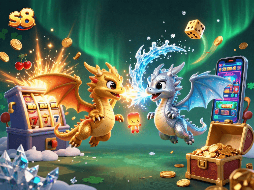 Experience thrilling excitement at s8 with animated dragons, casino games, and jackpot winnings.