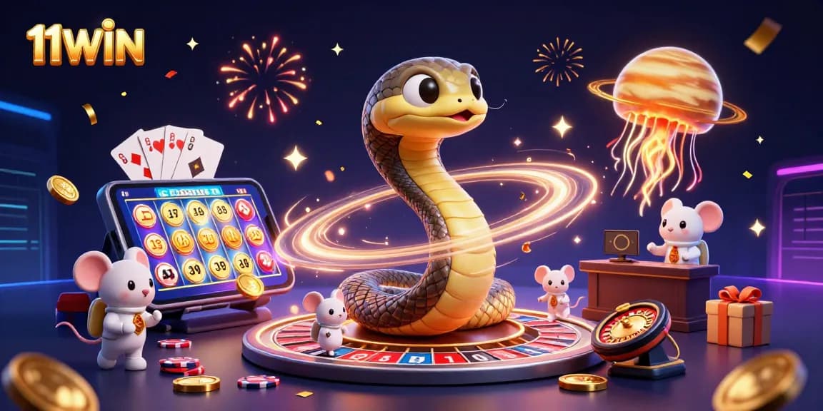 Experience vibrant gameplay with 11WIN in a cosmic casino scene featuring roulette and slots.
