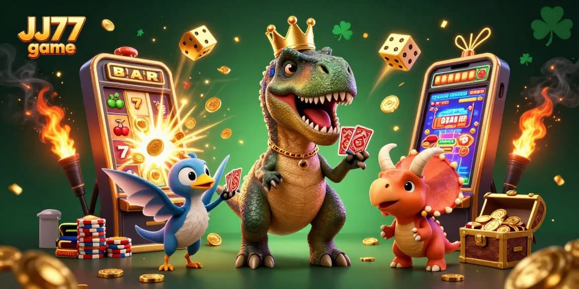 Engage in thrilling gameplay with JJ77 game featuring fun characters and jubilant casino elements.
