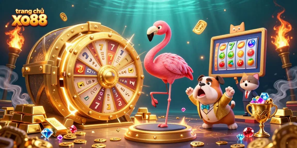 Celebrate the excitement at trang chủ xo88 with a vibrant 3D casino illustration featuring a game show scene.