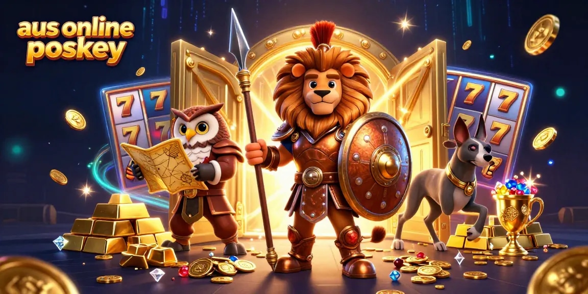 Engage with exciting aus online pokies features and treasures in a vibrant 3D scene.