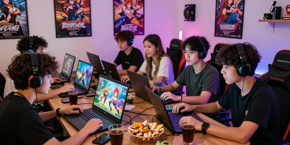 Group enjoying html hentai games in a vibrant gaming environment.