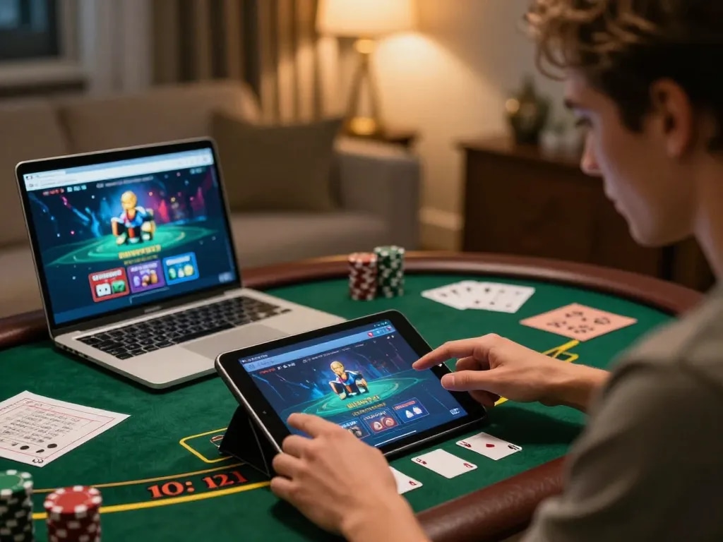 cm88 player analyzing strategies while enjoying live dealer blackjack at home
