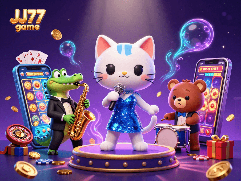 Experience thrilling gameplay with the JJ77 game, featuring vibrant characters and dynamic casino elements.