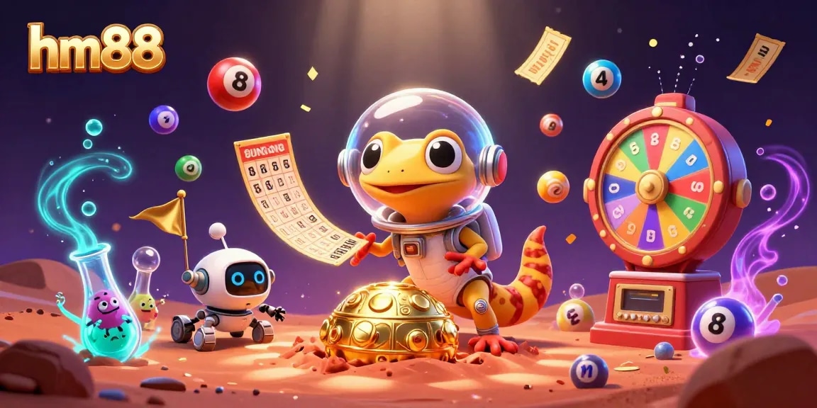 Engage in thrilling games at hm88 with a vibrant casino adventure on Mars featuring an alien gecko.