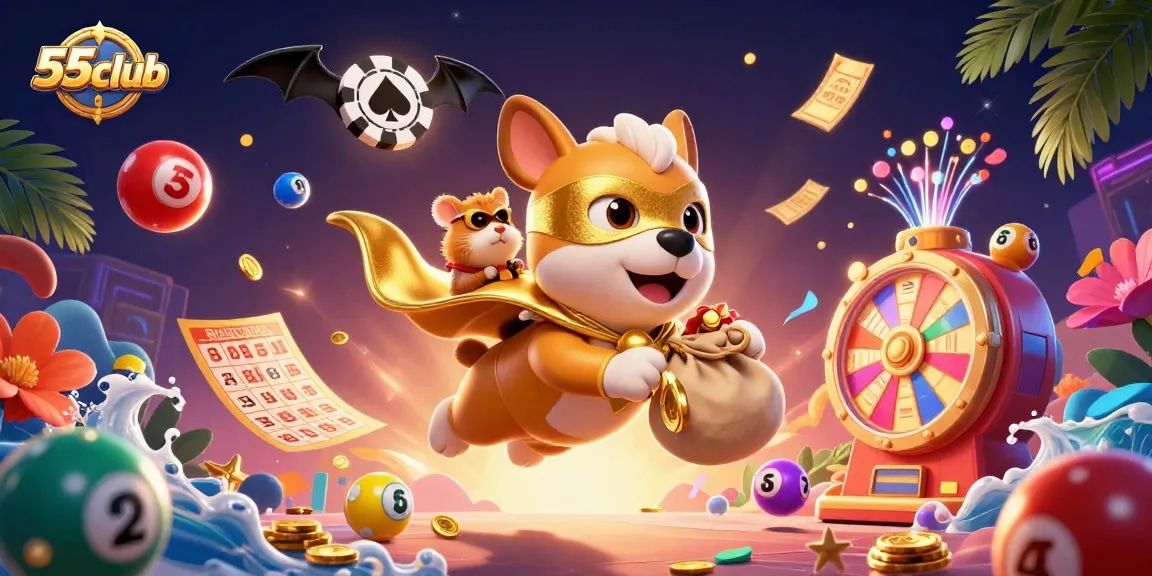 Experience thrilling action at 55club with our exciting lottery scene featuring vibrant characters and game elements.
