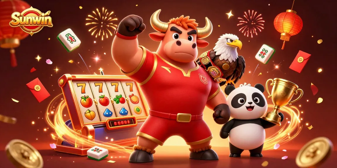 Experience thrilling wins with Sunwin's engaging slots and lively gaming atmosphere from this colorful illustration.