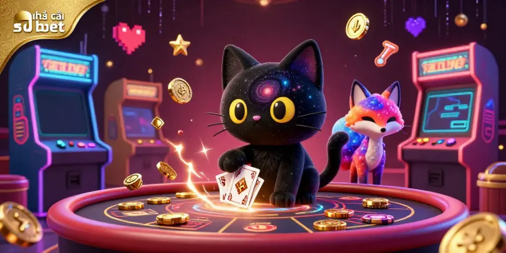 Experience the thrill at nhà cái shbet with a cosmic casino cat and vibrant gaming elements.