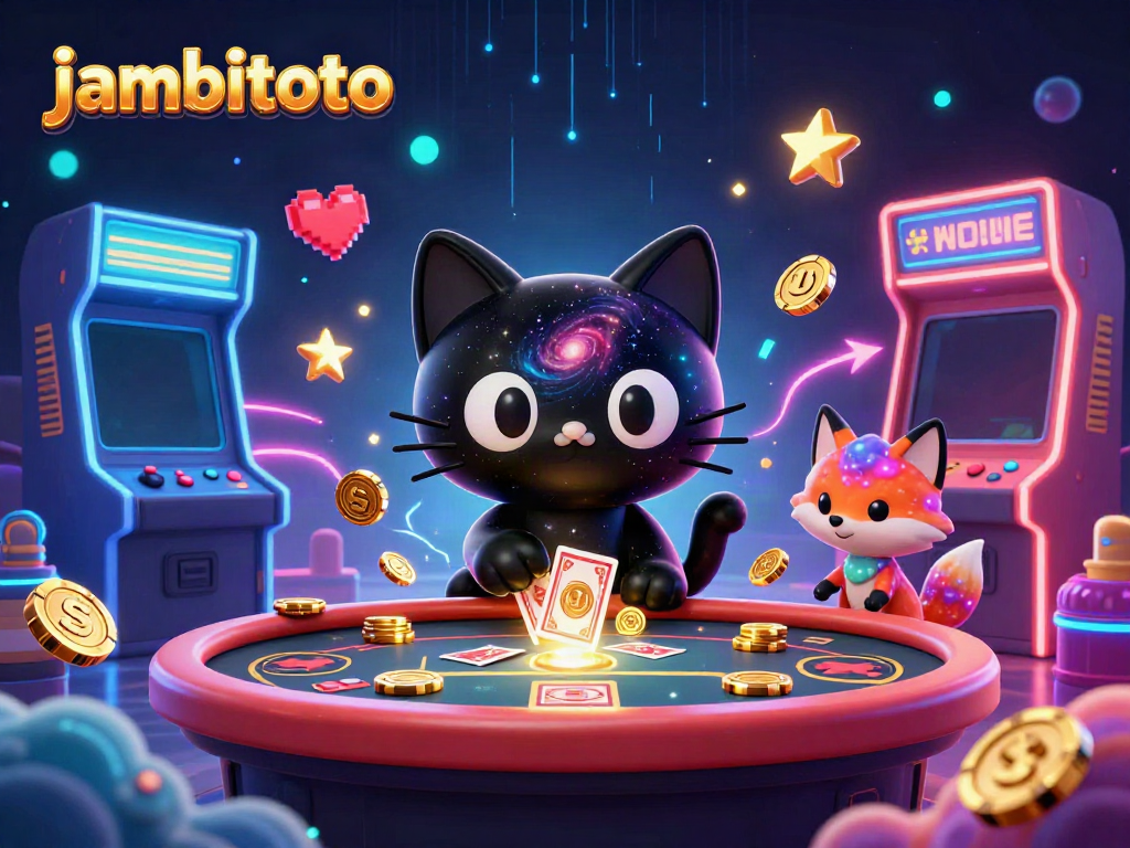 Experience the thrill of gaming at jambitoto, where a black hole cat and nebula fox capture golden chips in a cosmic casino.