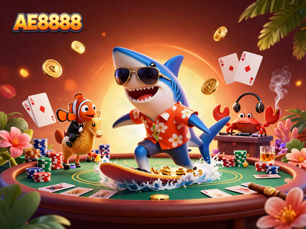 Play exciting casino games like AE8888 with a fun and vibrant surf-themed party atmosphere.