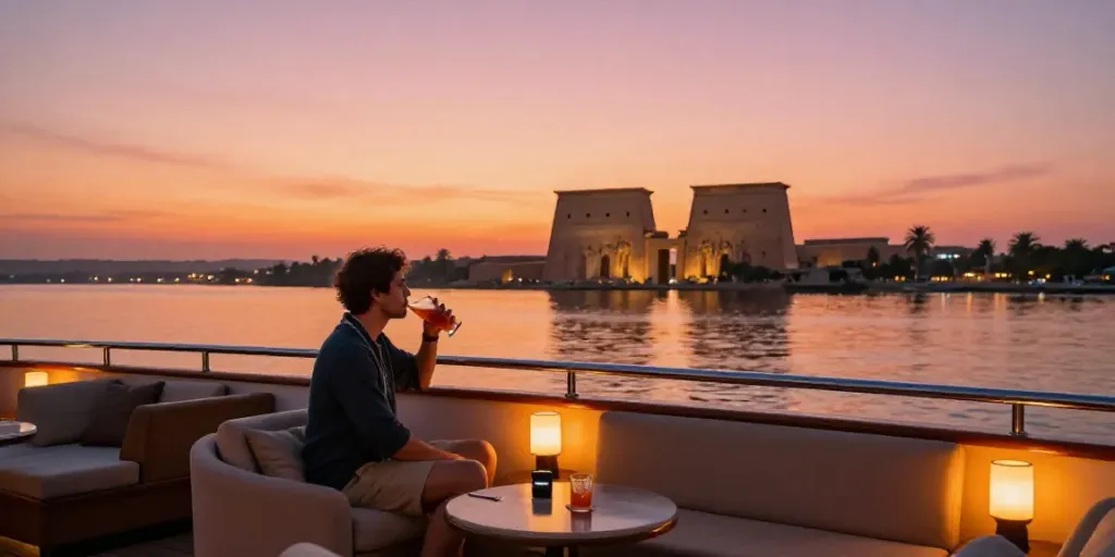 Experience a luxurious Lake Nasser Cruise with stunning sunset views and ancient landmarks.