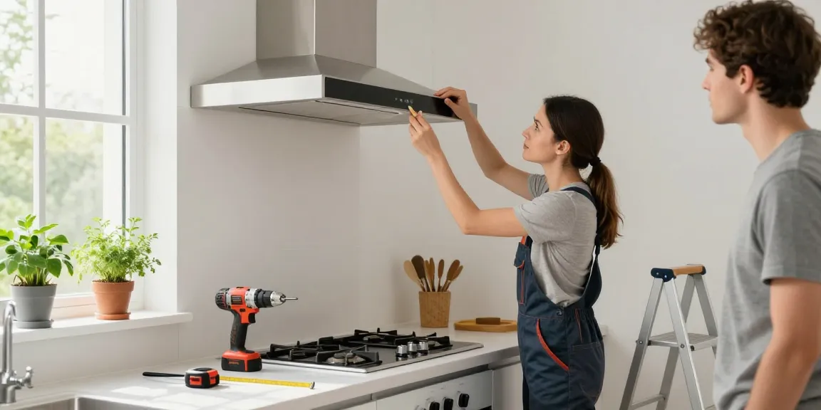 Exhaust hood installation in a modern kitchen during a home improvement project.