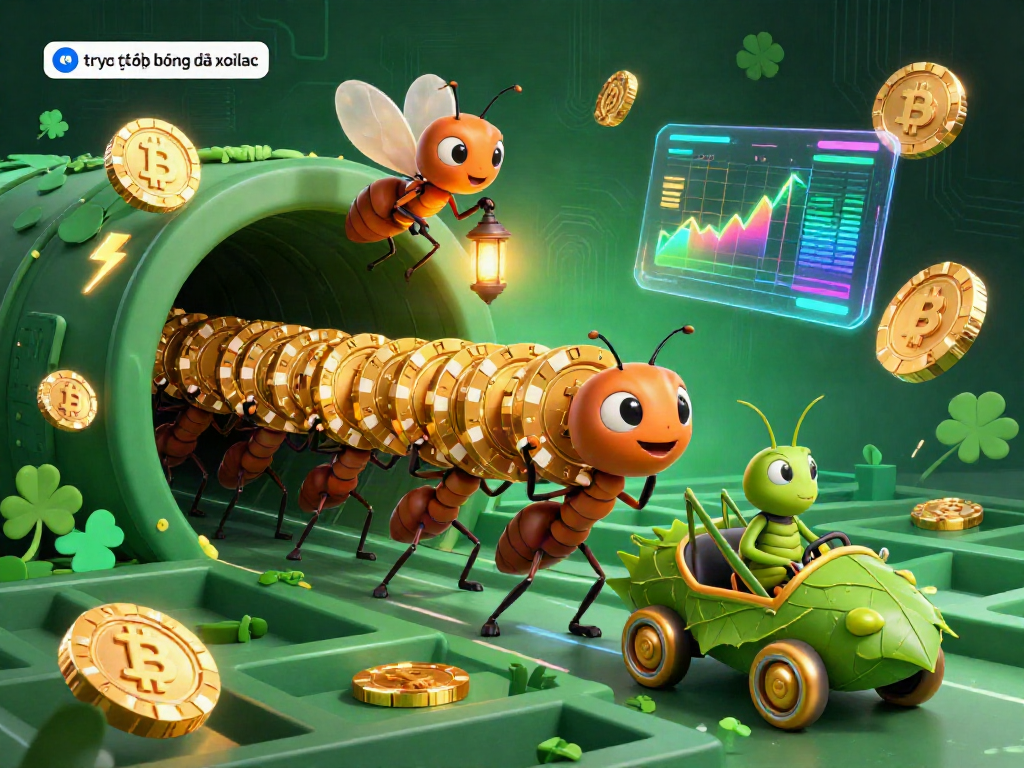 Experience the excitement of trực tiếp bóng đá xoilac with vibrant 3D illustration of cartoon ants on a golden poker chip heist.