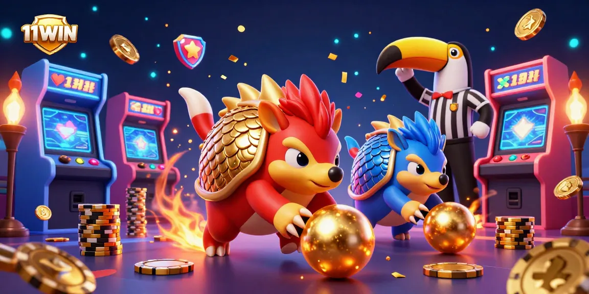 Experience thrill with the 11WIN pangolins amidst colorful casino gaming elements rolling through poker chips.