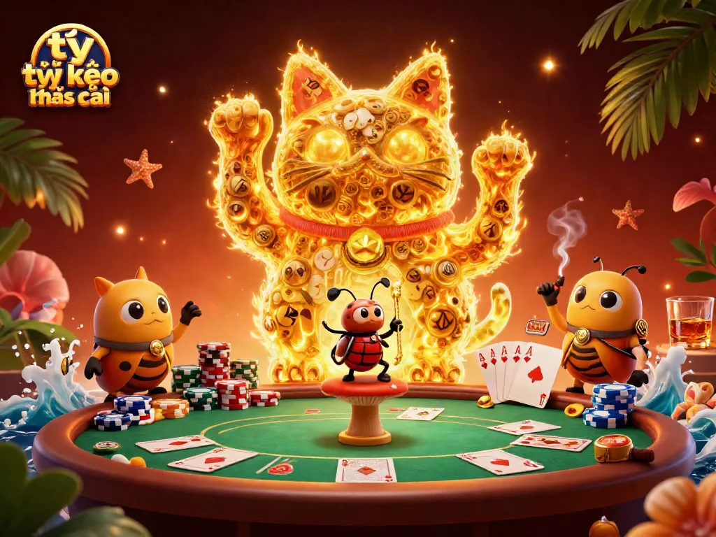 Engage with tỷ lệ kèo nhà cái in this vibrant 3D casino scene featuring charismatic symbols and characters.