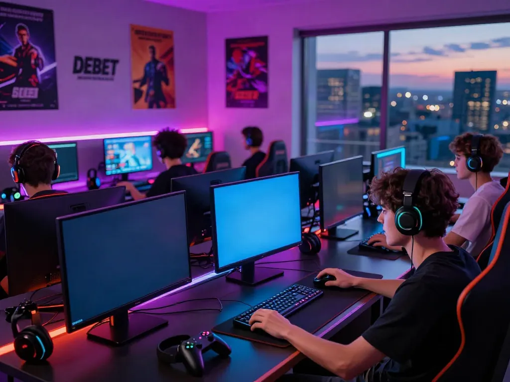 Exciting gaming environment showcasing online entertainment at https://debet.gb.net/ with vibrant LED lighting and gaming setup.