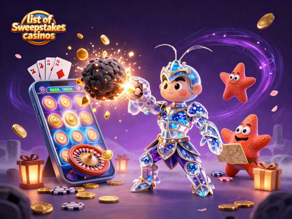 Engage with a vibrant scene showcasing the list of sweepstakes casinos through dynamic gaming elements.