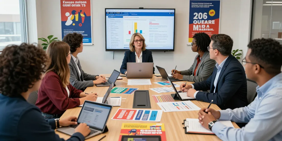 A collaborative campaign planning scene featuring a school board election consultant analyzing voter data.