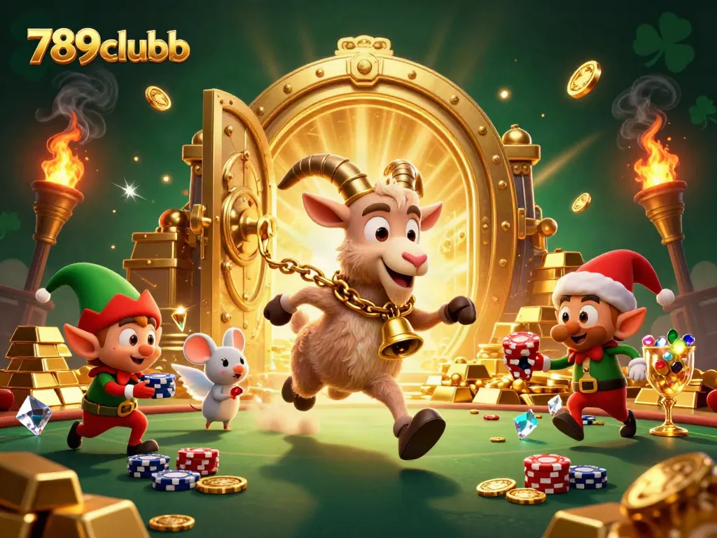 Engage in the exciting world of 789clubb with cartoon characters stealing poker chips in a vibrant casino.