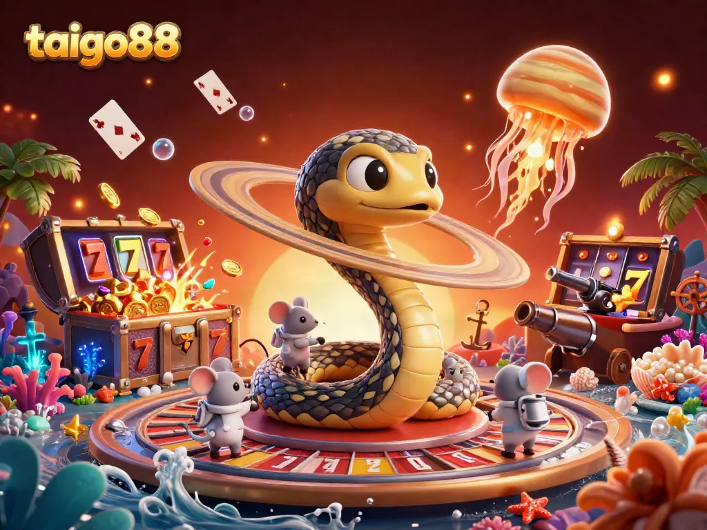 Experience the thrill of taigo88 with exciting casino elements featuring a cosmic roulette scene.