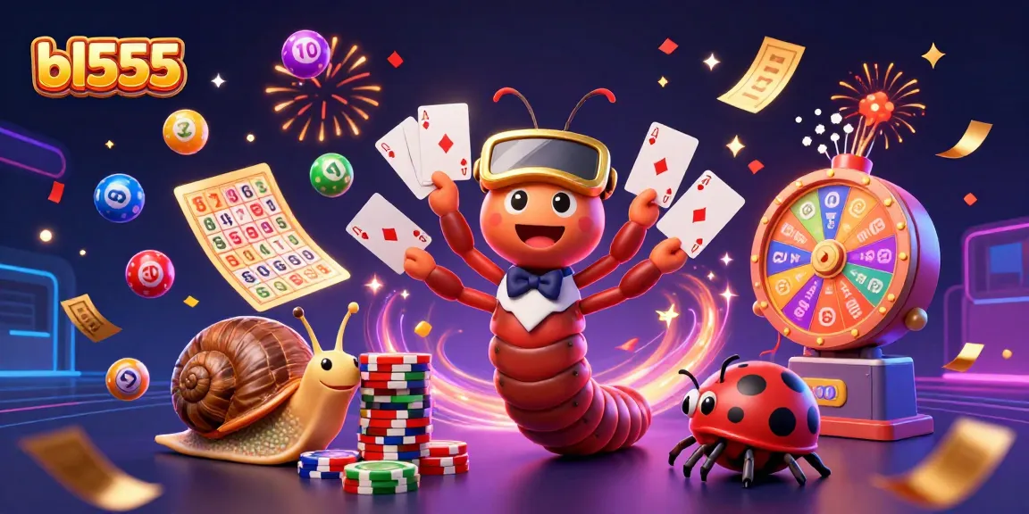 Engage in exciting gameplay at bl555 with vibrant characters and casino elements raining confetti.