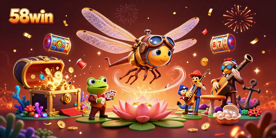 Experience the vibrant excitement of 58win's online casino with dynamic 3D characters and lively elements.
